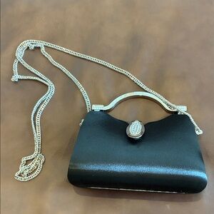 Elegant Black Clutch with Silver Chain